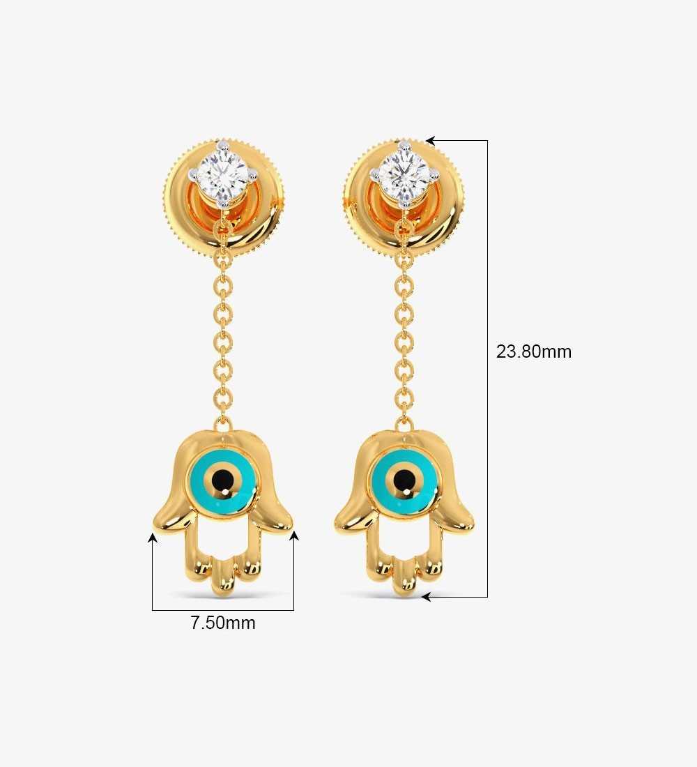 Hamsa Evil Diamond Dangling Eye Earrings