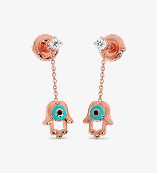 Hamsa Evil Diamond Dangling Eye Earrings