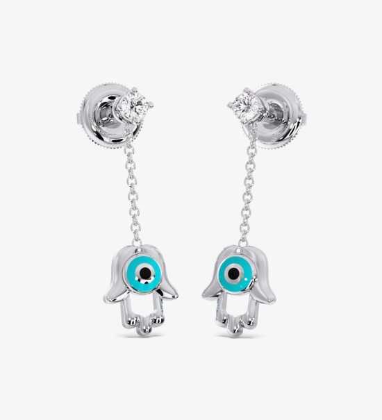 Hamsa Evil Diamond Dangling Eye Earrings