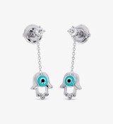 Hamsa Evil Diamond Dangling Eye Earrings