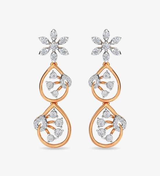 Diamond Trinity Earring Dangler Rose Gold