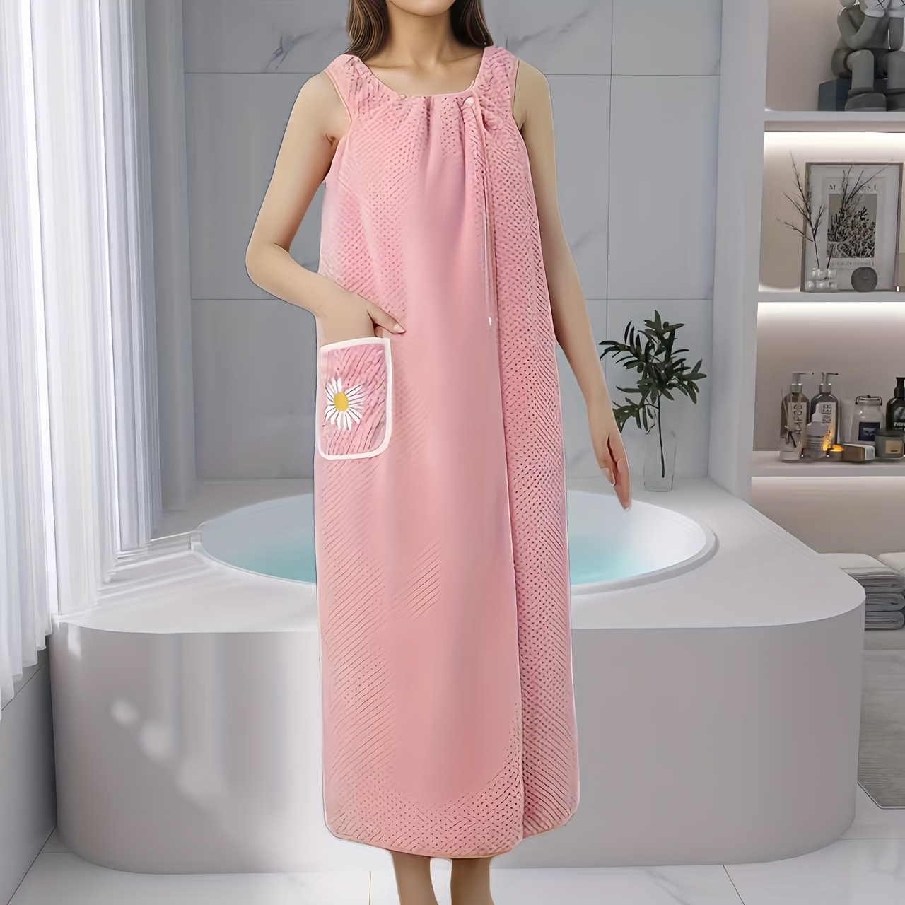 Ultra-Soft Sleeveless Bathrobe with Stylish Pocket Quick-Dry Comfort Gift - Image 8