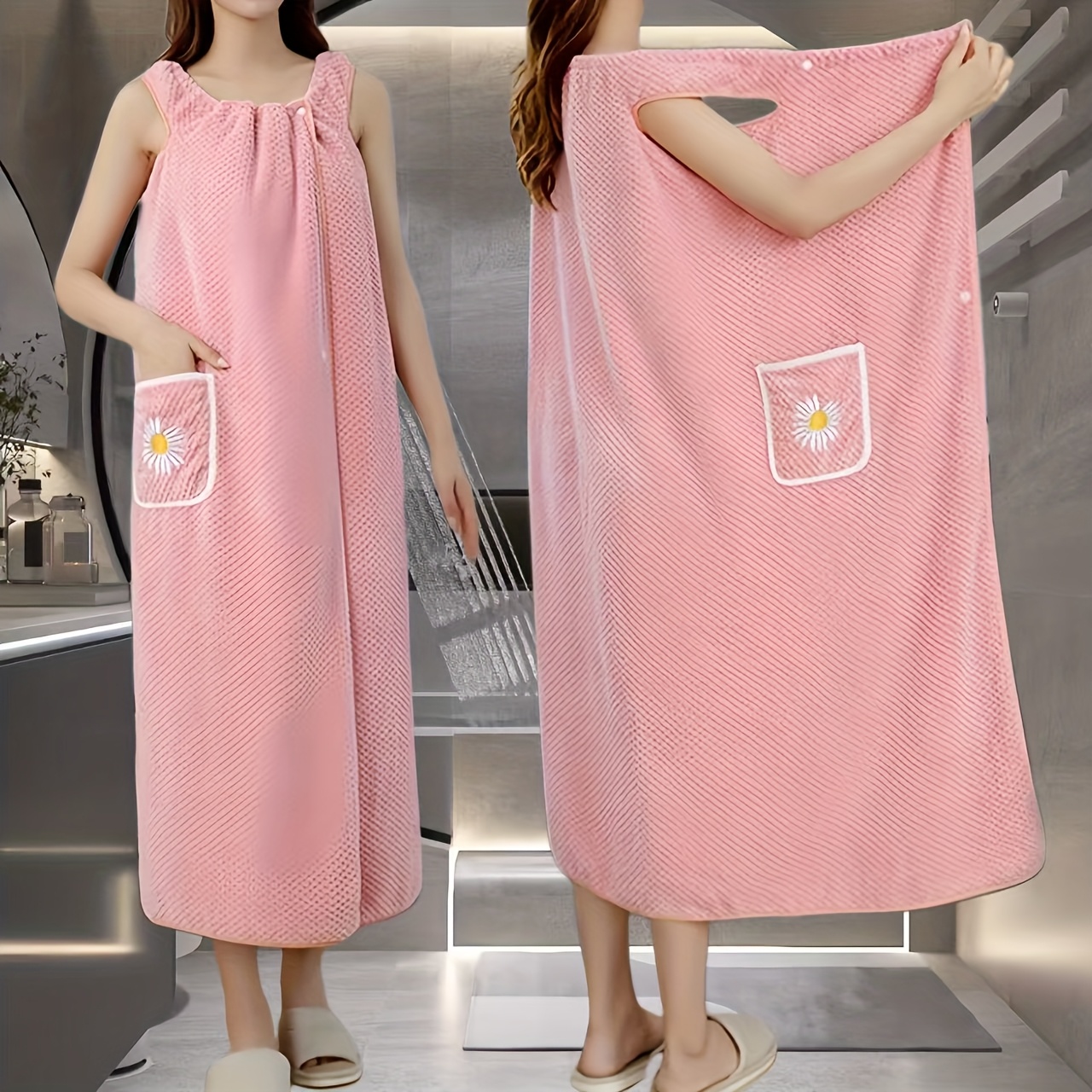Ultra-Soft Sleeveless Bathrobe with Stylish Pocket Quick-Dry Comfort Gift - Image 3